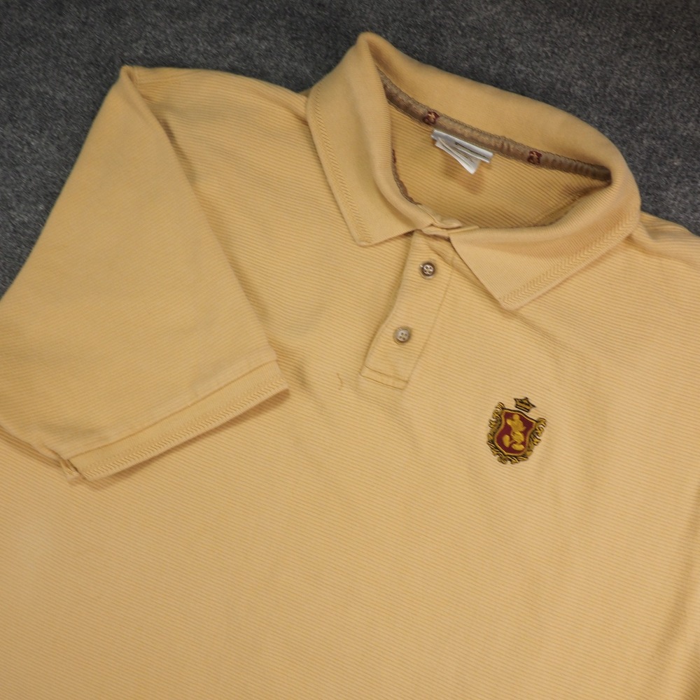 Disney Polo Shirt Mens Large Mickey Crest Yellow Ribbed Texture Preppy Golf